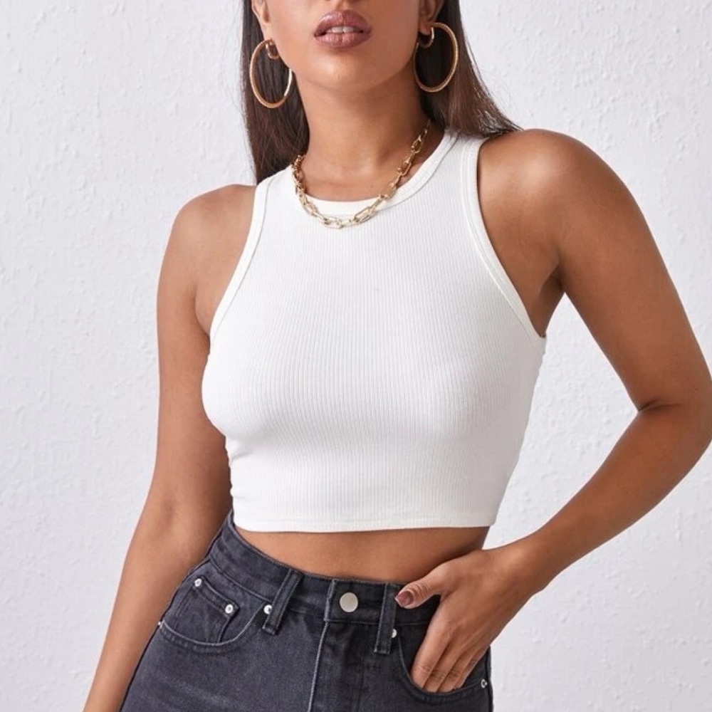 SHEIN white ribbed crop tank top